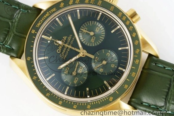 0512 Speedmaster Moonwatch in Moonshine Gold YG RMF Best Edition Green Dial on Green Leather Strap Manual Chrono EasyCare 7832
